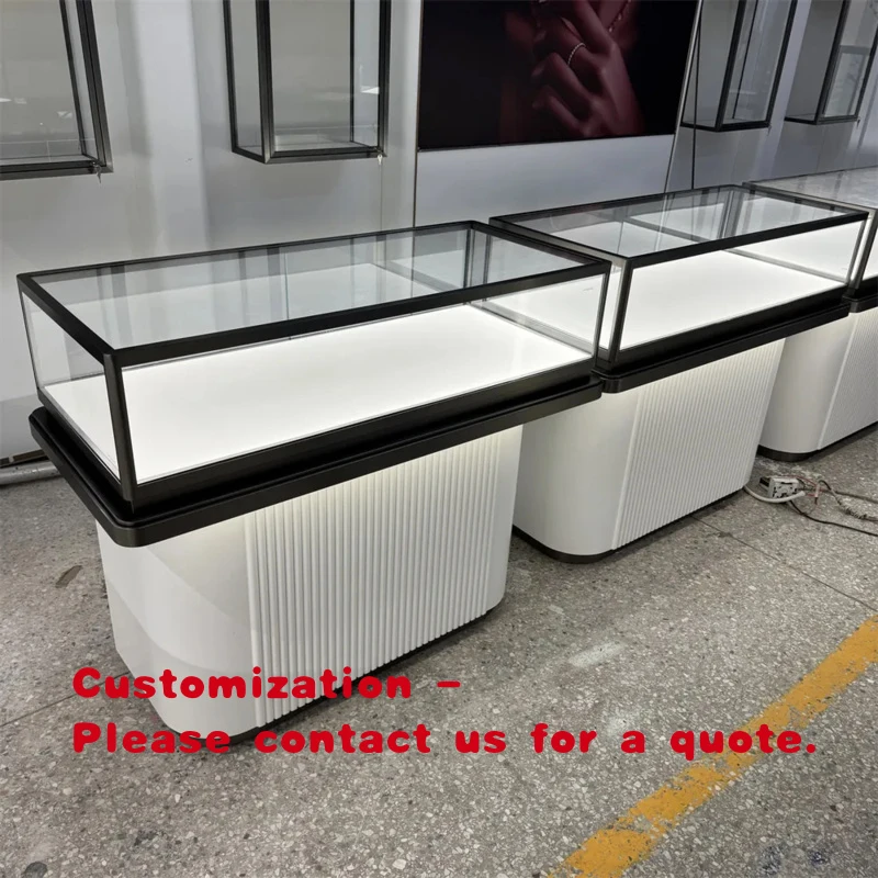 

custom.Factory Custom High Quality Black Brushed Stainless Steel Jewellery Display Cabinet LED Lighting Counter