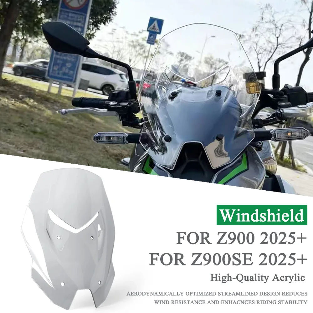 

Motorcycle Accessories Sport Windshield Visor Black Gray Transparent Windscreen Fits For KAWASAKI Z900 Z 900 SE 2025 2026