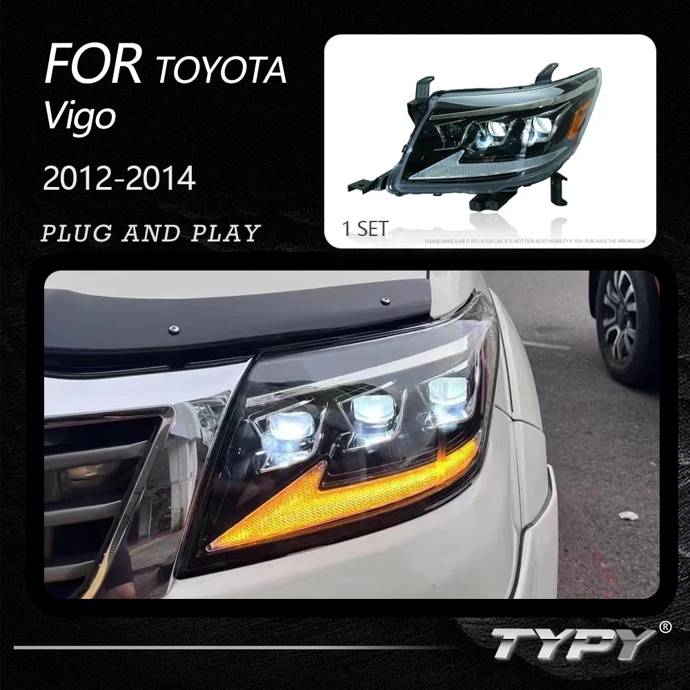 TYPY Car Accessories LED Lights For Toyota 2012-2014 Vigo Headlight 3 Lens Projector Front Lamp Sequential Turn Siganl