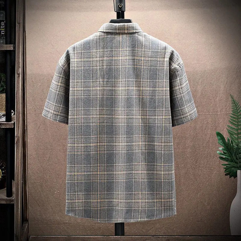 Fashion Lapel Button Spliced Loose Pockets Lattice Shirts Men's Clothing 2024 Summer New Oversized Casual Tops All-match Shirt