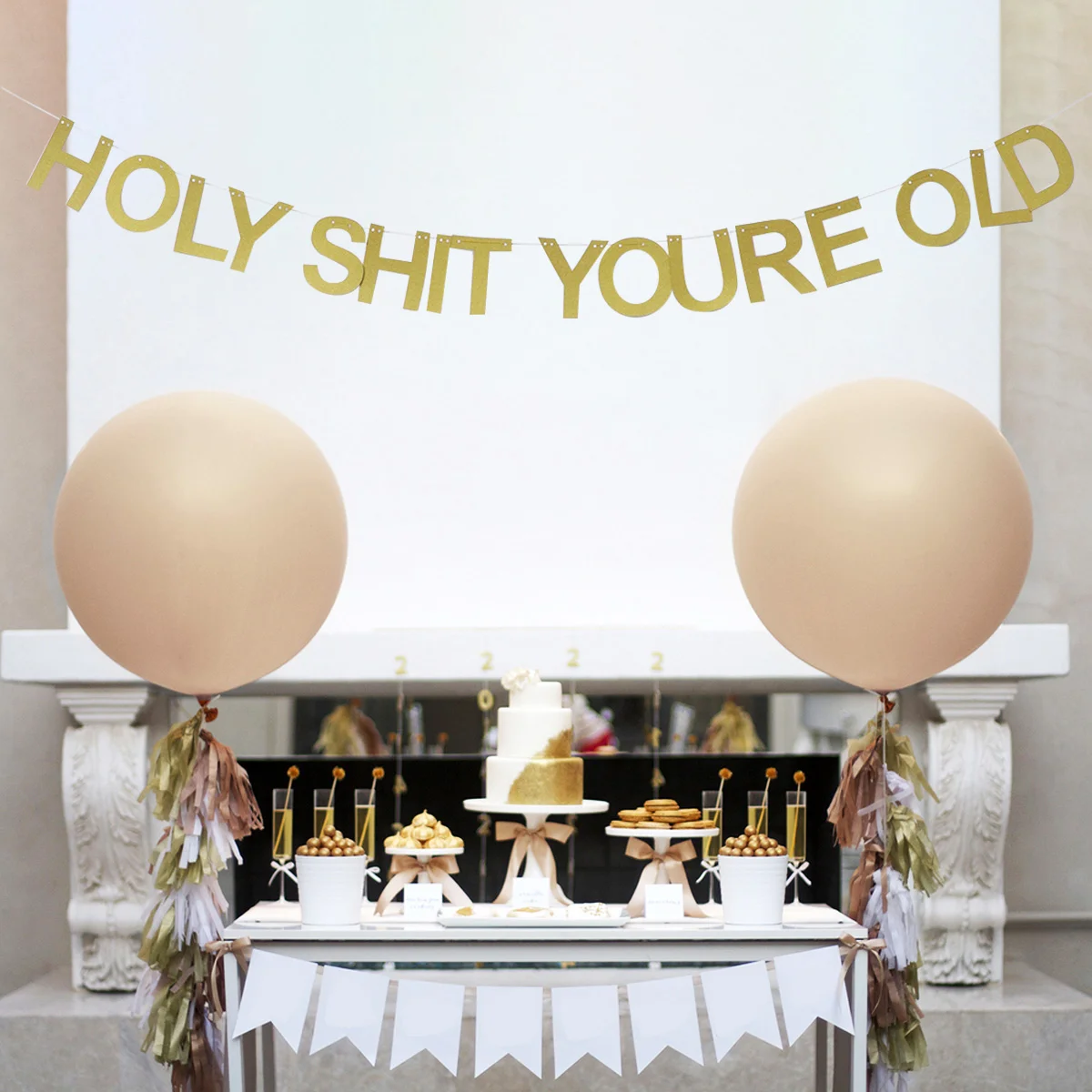 Golden Birthday Party Banner Decorative Hanging Banner Garland Supplies for Birthday Party Decoration