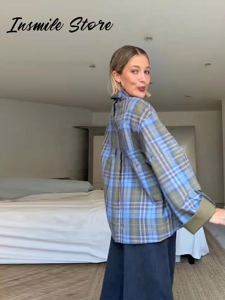 Elegantní kostkované oboustranné kabáty s klopou, jednořadé zapínání na dlouhý rukáv, kapsa, šněrovací bunda, podzim 2025, dámské ležérní svrchní oblečení, nové - náhled 5