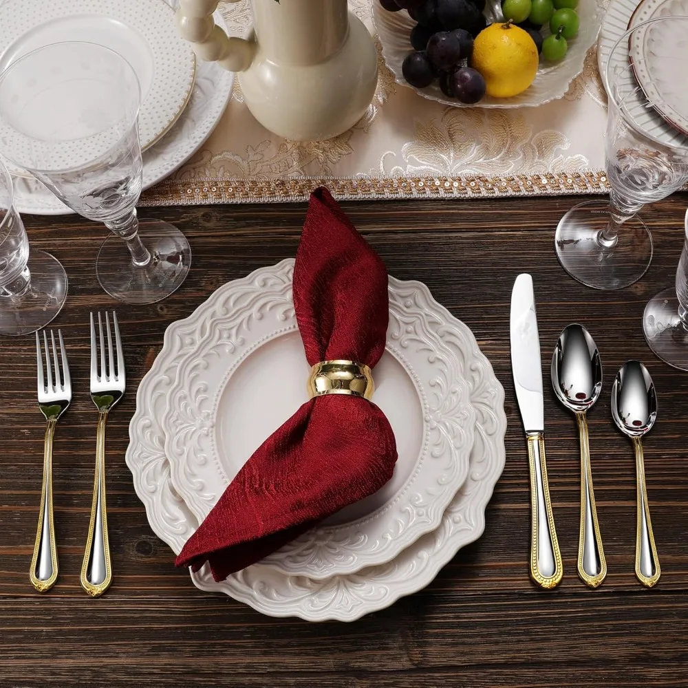 

Premium 20-Piece Refined Bead Silverware Set, 18/10 Stainless Steel, Service for 4, Fine Flatware Set(20, Gold Accent)