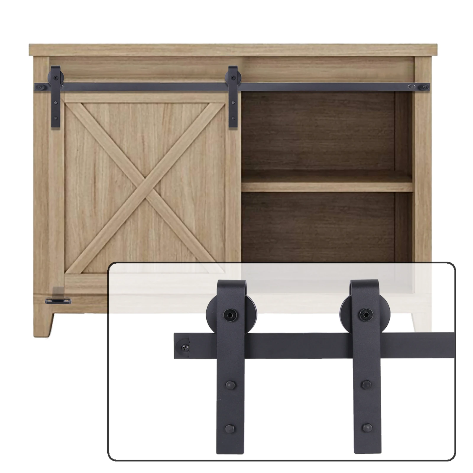 Imagem -02 - Armário Pequeno Deslizante Porta do Celeiro Kit de Ferragem Porta Roller Rails Armário Armário de Armazenamento Pendurado Ferroviário Móveis Acessórios