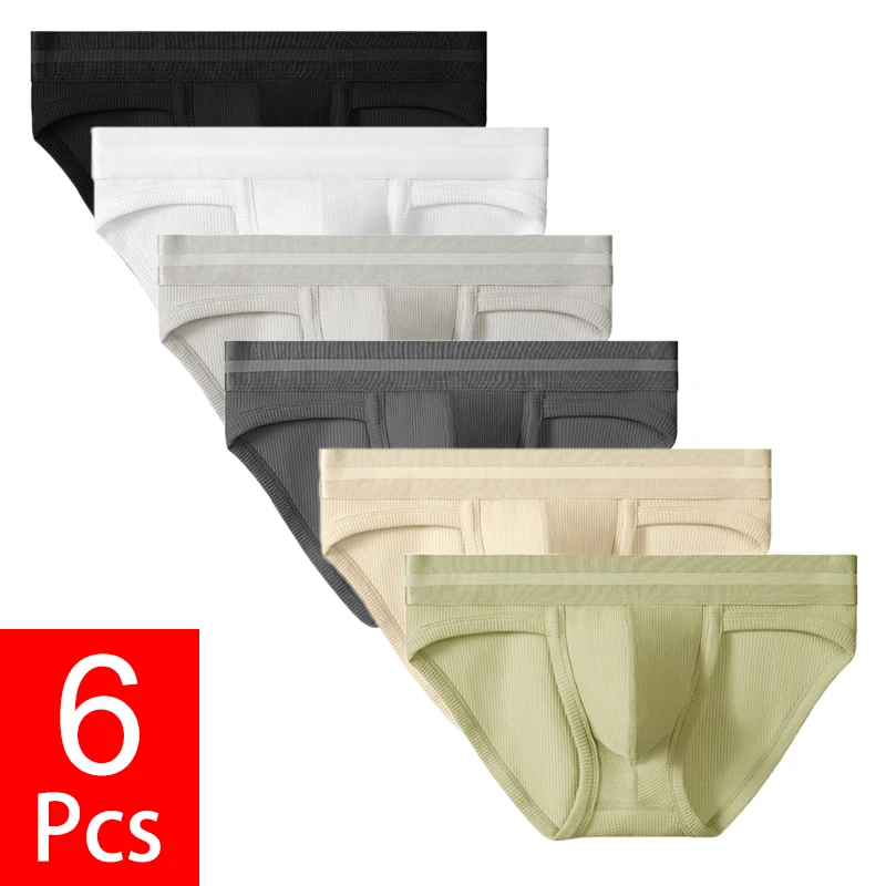 6PCS/Lot Sexy Underwear Men's Waffle Pattern Briefs Male Large Size Breathable Underpants Youth Separation Penis Pouch Panties