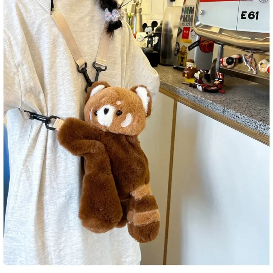 Roter Panda-Plüsch-Rucksack, süße Plüschpuppe, Damen-Umhängetasche, Fell, weiche Umhängetasche für Camping, Reisen, Party, weibliches Geburtstagsgeschenk – Detail 8