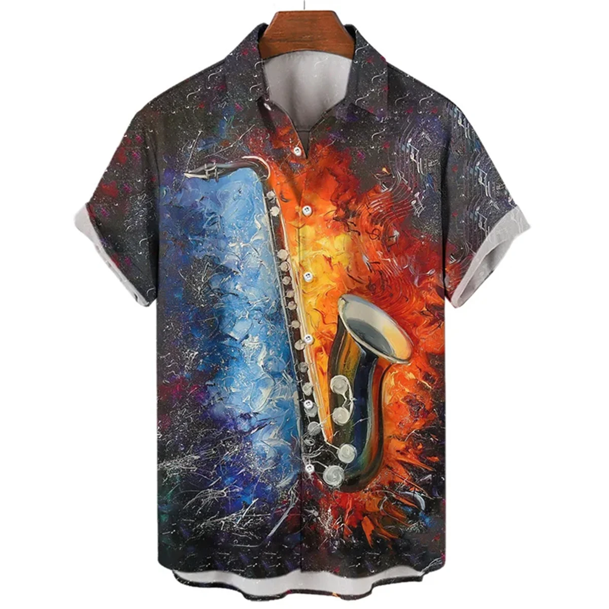 Musical Instrument Print Men's Shirts Summer 2023 Beach Shirts Hawaiian Men's Short Sleeve Clothing Casual Travel Tops For Men