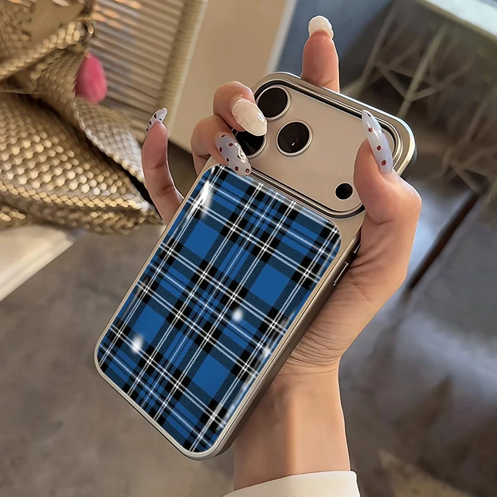 Einfache blaue karierte Drop-Glue INS Hülle für iPhone 15 17 13 Pro Max Phone 11 12 ProMax 14 15 16 Plus Hüllen Stoßfeste Luxus-Fundas – Detail 7