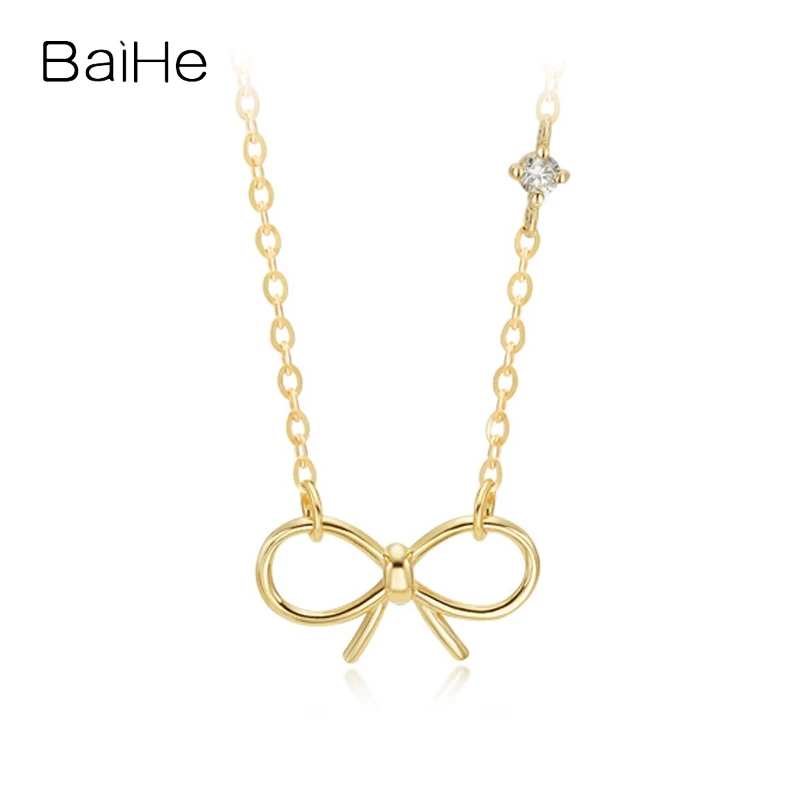 

Baihe Real Solid 14K желтое золото H/SI природные бриллианты ожерелье с бантиком ежедневная одежда для женщин помолвка Модные Изящные ювелирные изделия