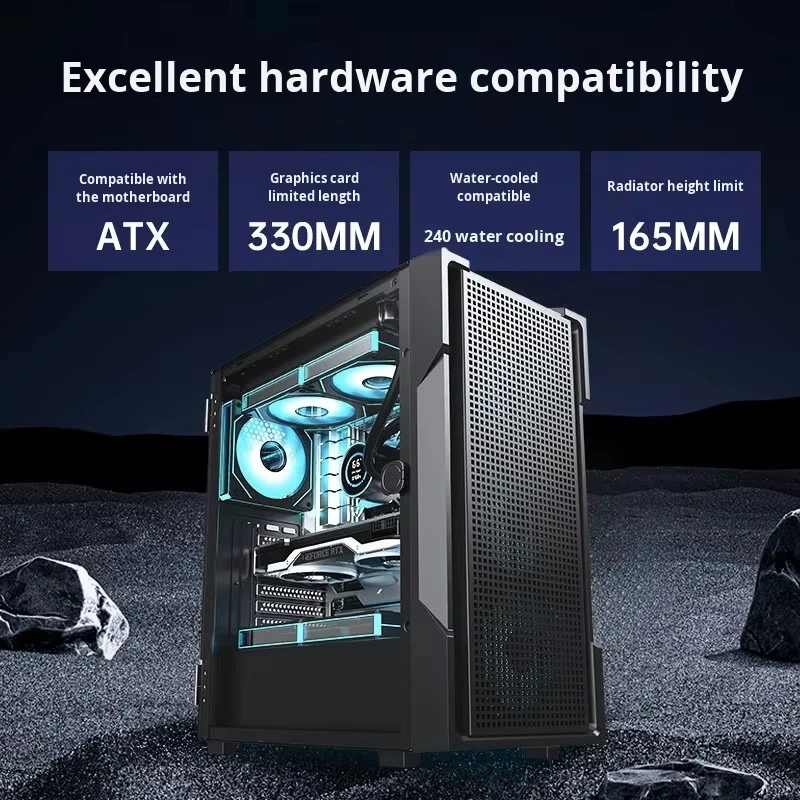 Full-Tower ATX PC Case Acrylic Transparent Side Panel, Support MATX Motherboard & 240mm Water Cooling