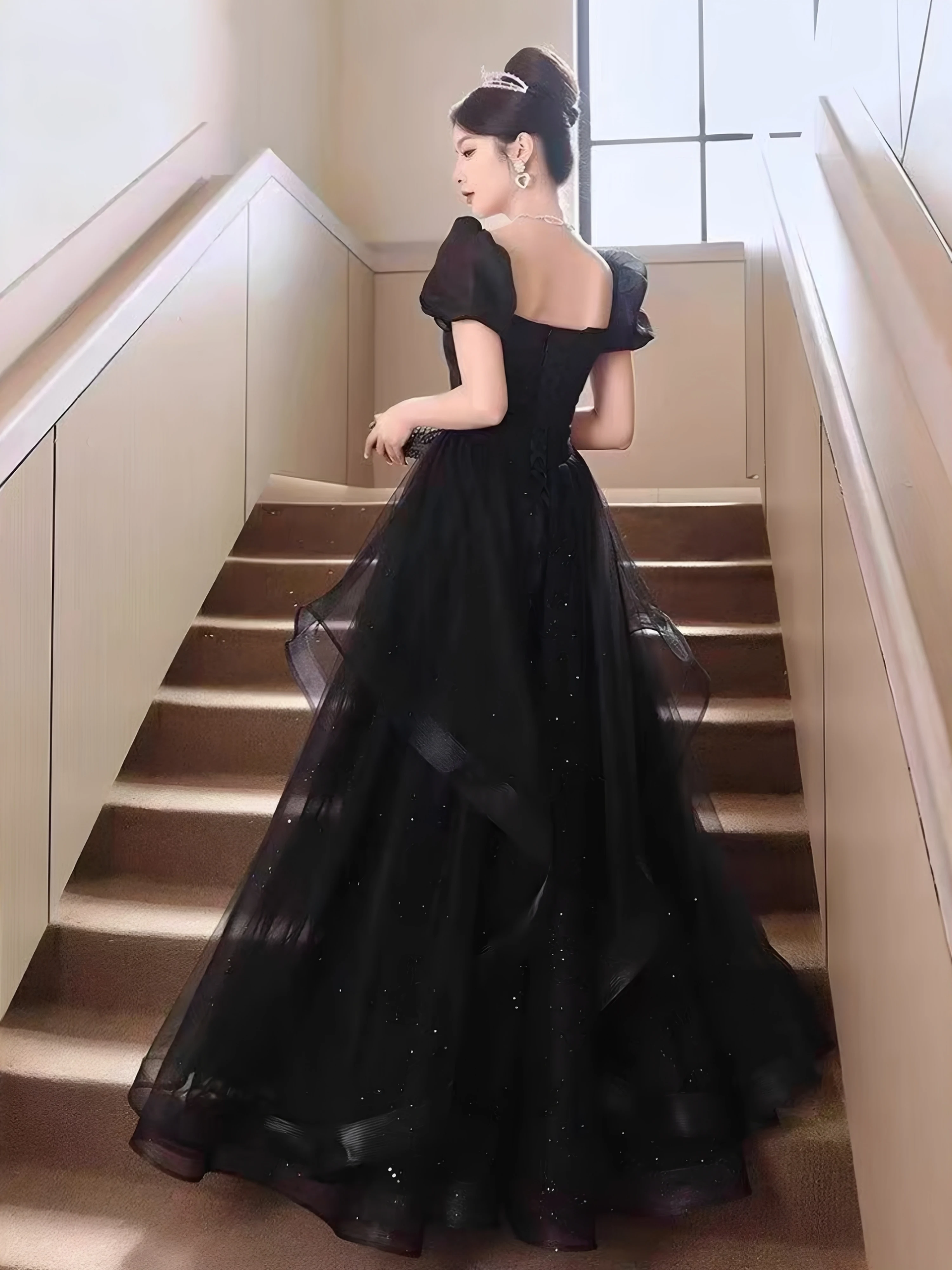 Elegante Vestido de Noche Negro para Mujer, Nuevo Modelo 2026, de Alta Gama, Ligero y Lujoso, para Ceremonias, Anfitrionas y ...