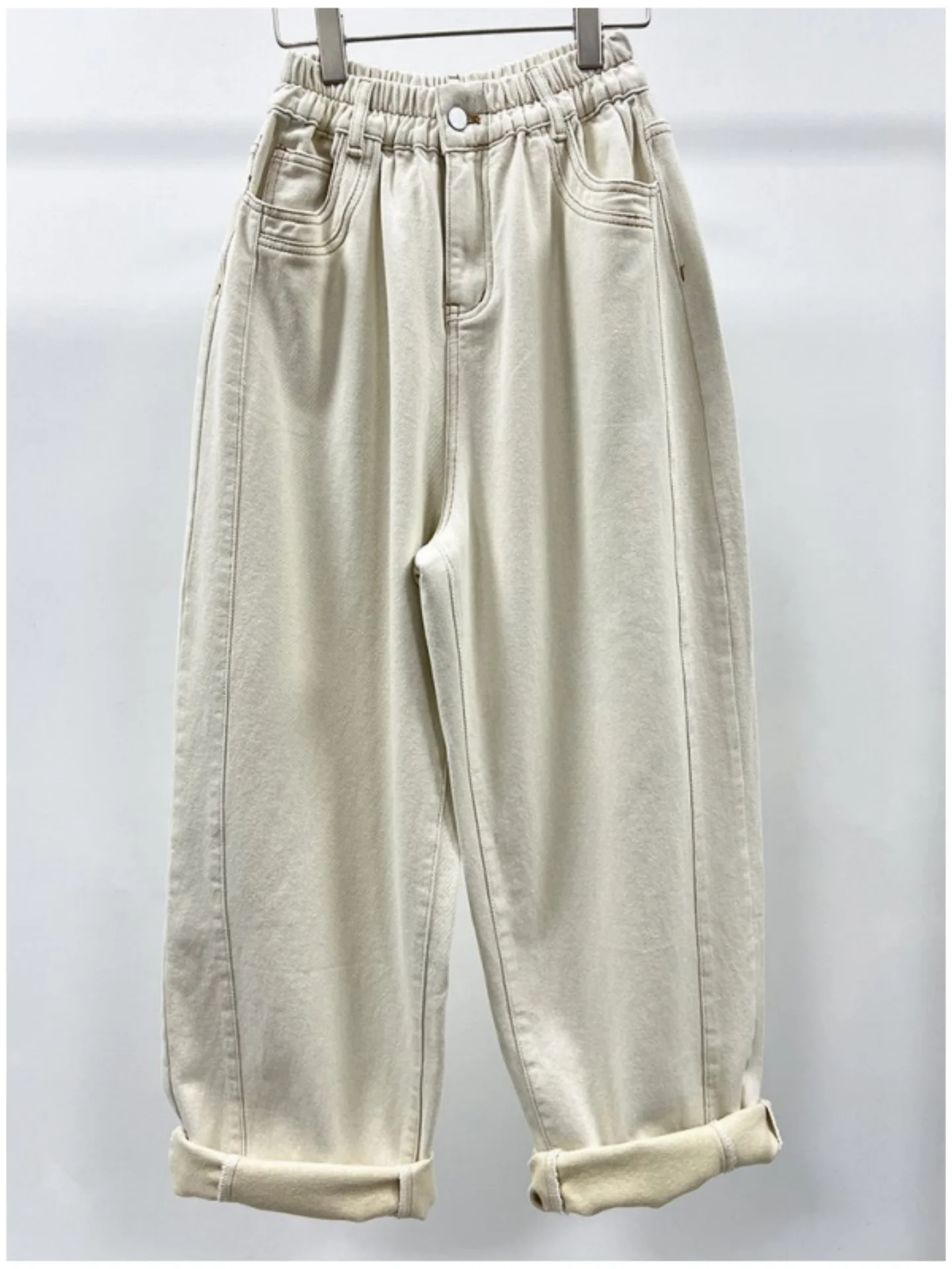 

Утепленные джинсы-клеш больших размеров на флисе для осени и зимы, повседневные, унисекс, укороченные (9/10)