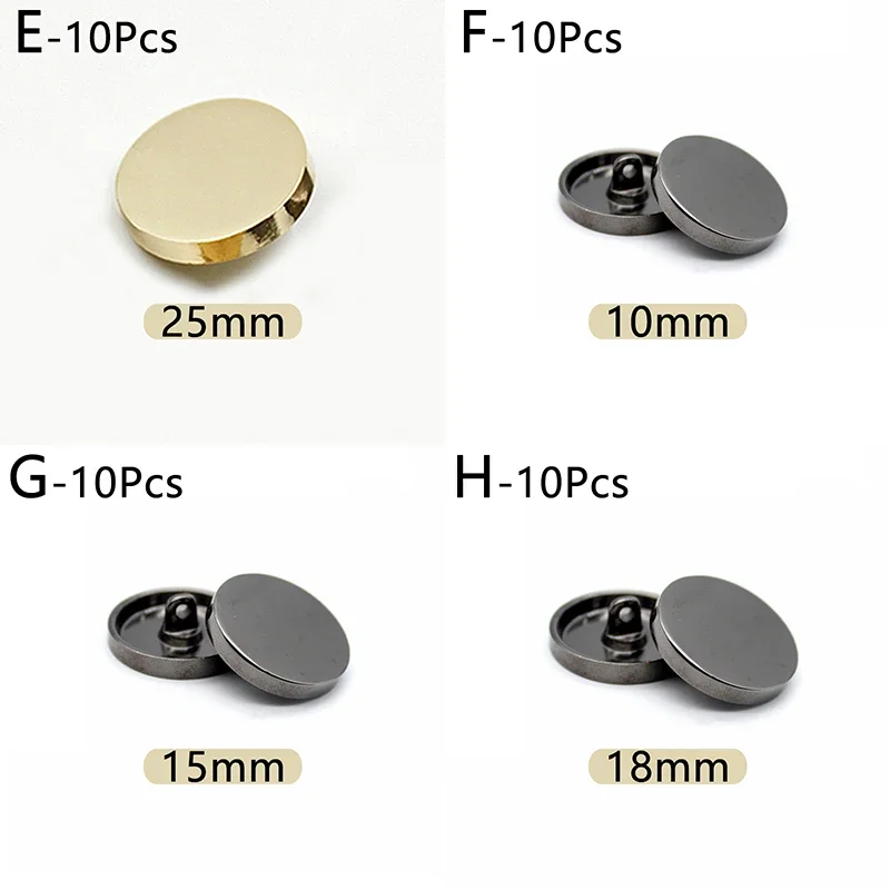 10pcs Round Flat Shank Metal Buttons Handmade Sewing Garment Jeans Jacket Coat Gold Silver Buckle Needlework Crafts Decorations