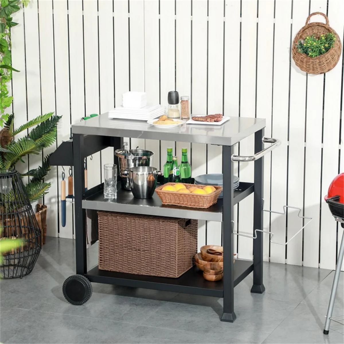 Outdoor bar cart barbecue table,It can be used as a grill table, pizza oven table, a serving cart or a potting table