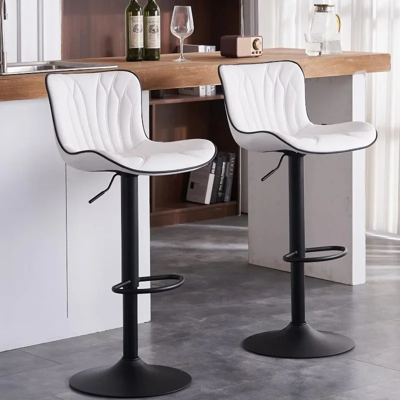 Bar Stools Grey Set Faux Leather Counter Height Bar Stools with Back Swivel Adjustable Barstools Upholstered,  Set of 2 PIECE