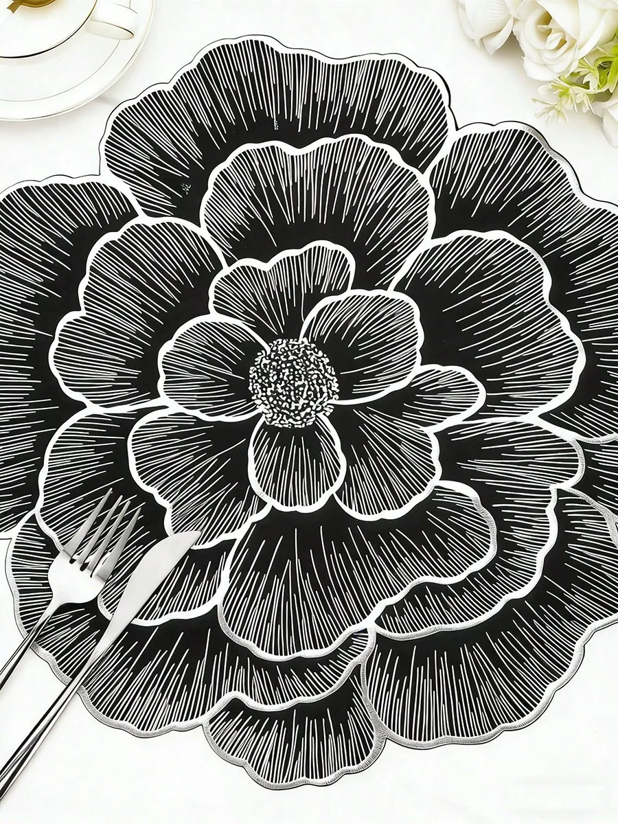 4/6 Pcs Non-Slip Round Floral Placemats For Dining Table Wedding Party Home Decor