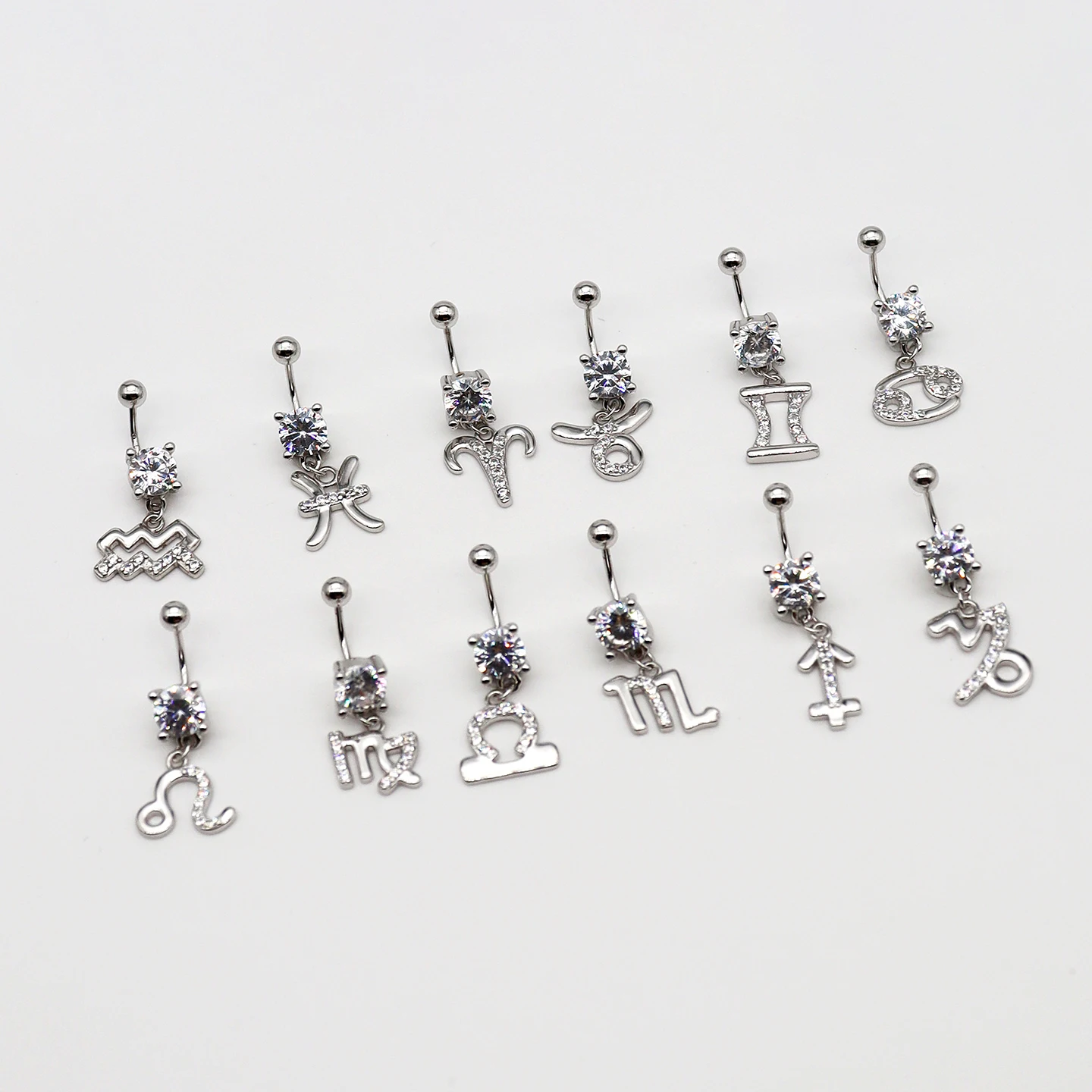 

925 Sterling Silver Zodiac Piercing Belly Button Body Jewelry Taurus Virgo Leo Cancer Aries Aquarius Pisces Scorpio Sagittarius