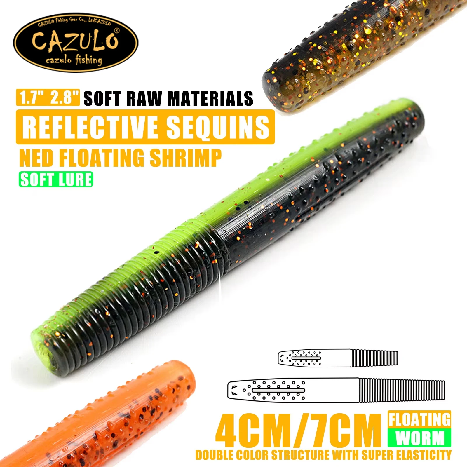 CAZULO, gusanos, lubina, señuelo de pesca, cebo Artificial de plástico suave, aparejo loco Ned, Tpe flotante, Leurre Souple Wobble sin peso