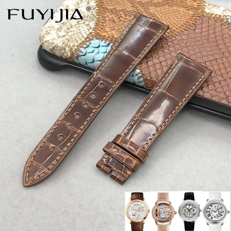 

FUYIJIA Luxury Custom A-udemarsP-iguet Watch Band Alligator Strap 14MM 15MM 20MM Genuine Leather Belt Crocodile Skin Watchbands