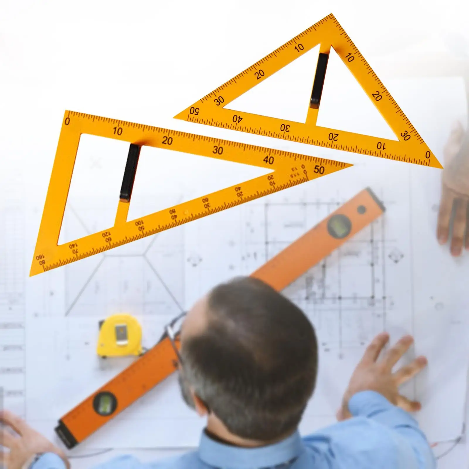 2x Large Mathematics Teaching Ruler with Detachable Handle Triangle Rulers