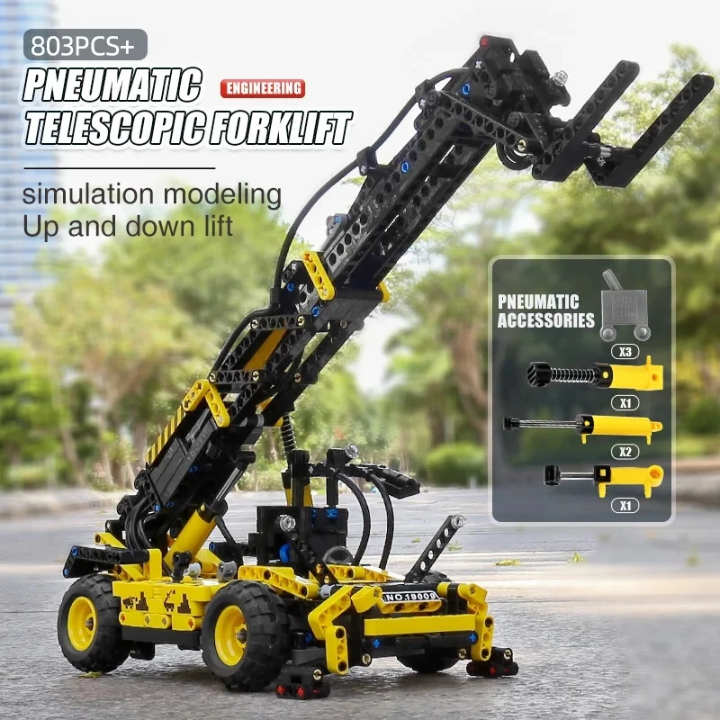 MOC Technical Bricks Pneumatic Telescopic Forklift Truck Model Blocks Set Adult Construction Toys for Children Gift