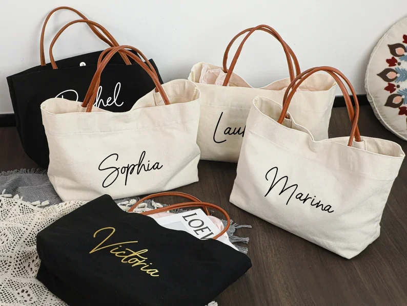 Personalized Bridesamaid Canvas Bag With Name Custom Beach Tote Bag Wedding Bridal Party Beach Bag Honeymoon Party Gift Jute Bag