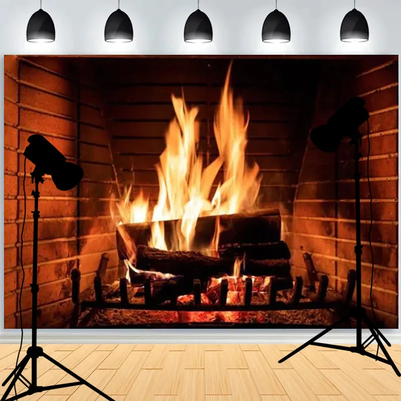 Fireplace Photography Background Winter Wood burning Flame Christmas Day Decoration Baby Portrait Photo Studio Props HX-01