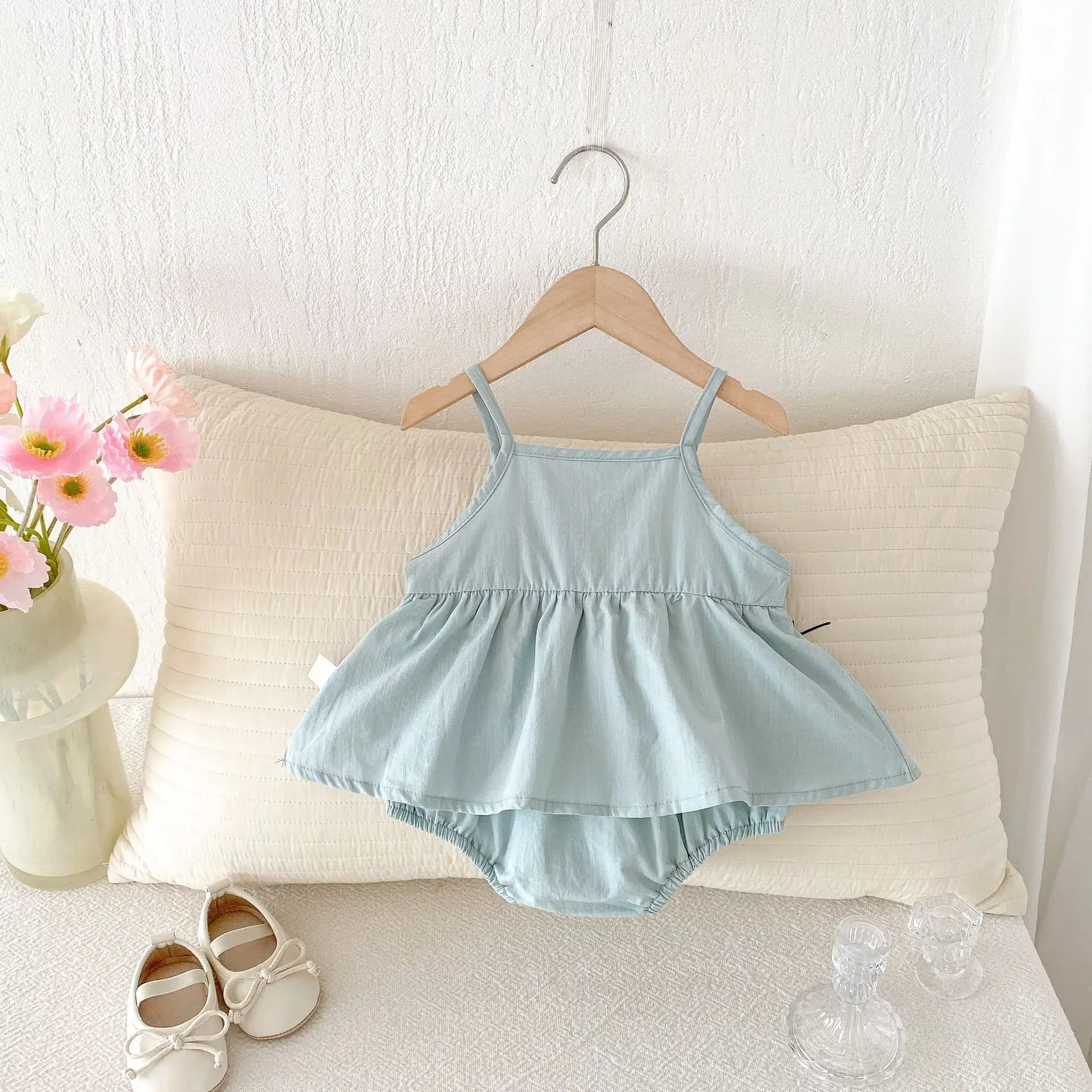 Baby Summer Clothes Thin Dress Girl Baby Sleeveless Hundred Day Banquet Climbing Dress Western Style Strap Bag fart romper skirt