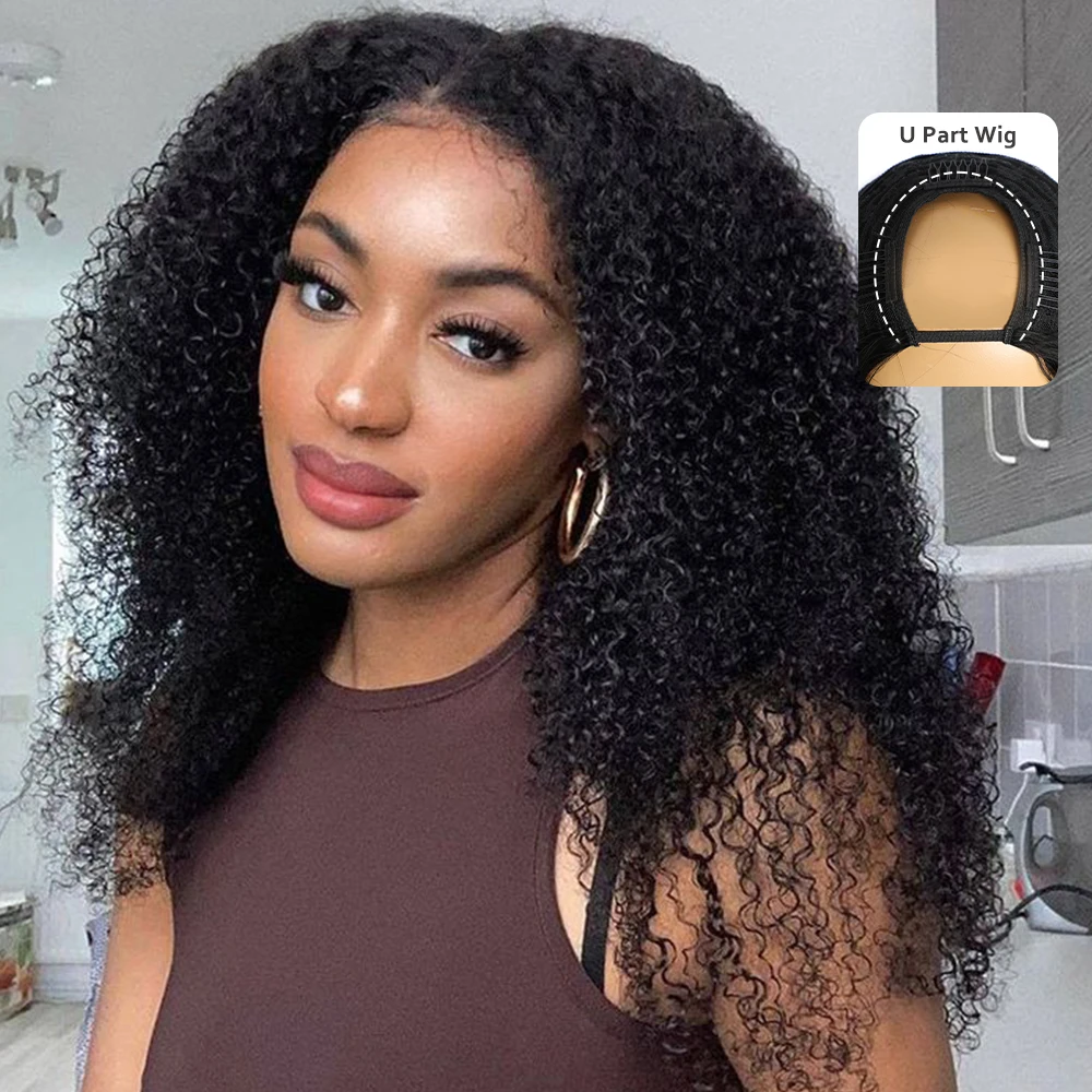 شعر مستعار مجعد Megeen-Kinky للنساء ، شعر بشري ، شعر بكر بورمي ، شعر مستعار بماكينة ، ترقية جزء U ، ترك صغير ، سهل التركيب ، 28in