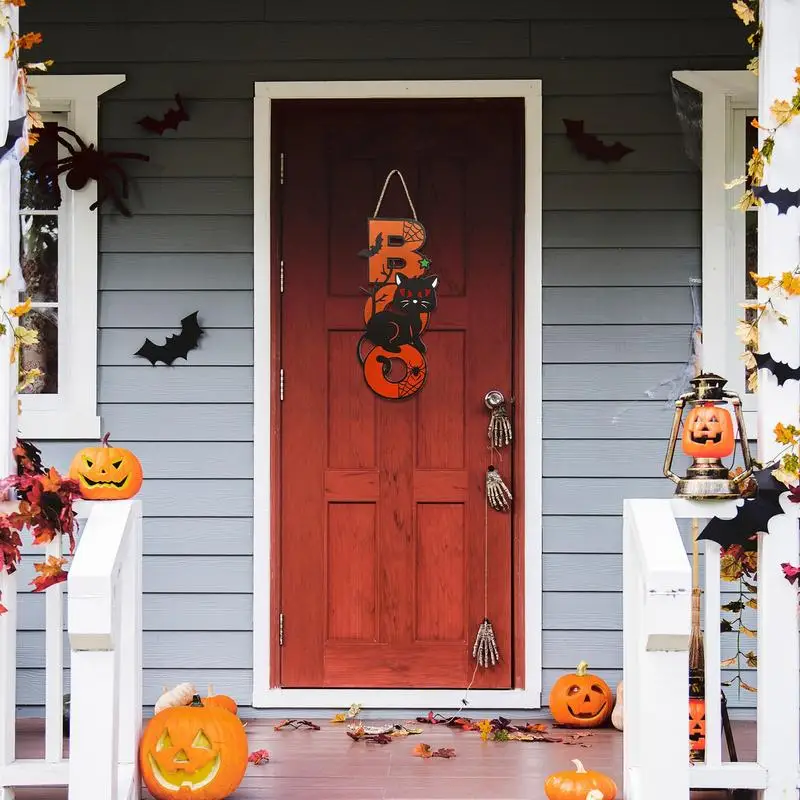 Boo Sign Wooden Unique Wall Ghost Sign With A Rope And Hook Halloween Decorations Party Favors For Home Apartment Party Bar