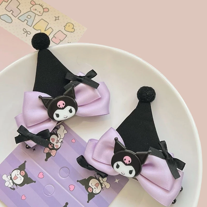 1Pcs Kawaii Cartoon Kuromi Ear Hair Clip Cute Bow Side Hairpin Hair Accessories Headwear For Girls