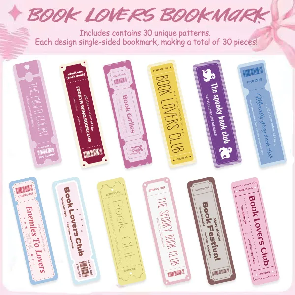 30Pcs/Set Retro Ticket Stub Bookmarks, Vintage Concert & Movie Ticket Inspirational Quotes Paper Bookmarks for Book Lovers Gift