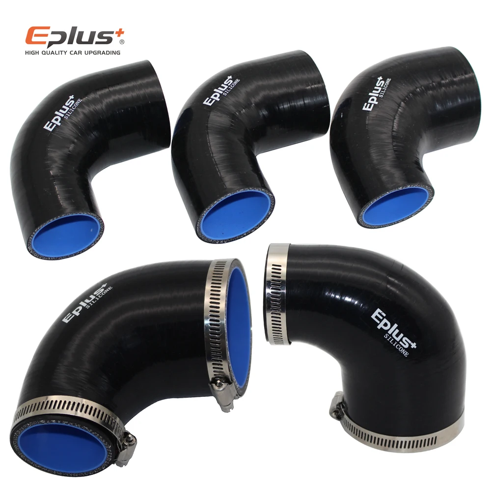 Universal 90 Degrees Reducer Silicone Tubing Braided Hose Car Intercooler Turbo Mechanical Plumbing Connecting Black Multi Size