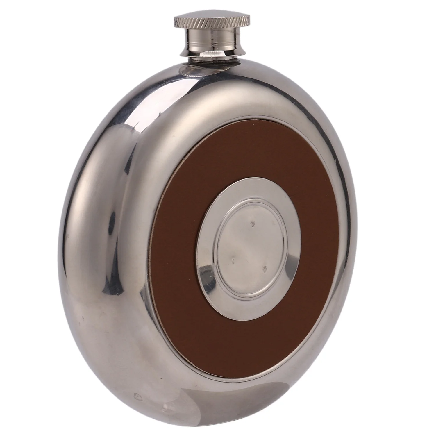 

Круглая карманная колба из нержавеющей стали со встроенным выстрелом, стеклянная колба на 5 унций, зеркальная полированная мини-бутылка для спирта, коричневая TQ