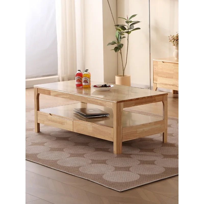 Mesa de centro de madera maciza para el hogar, sofá lateral, mesa cuadrada pequeña, troncos con cajón, mesa de té pequeña, renta nórdica para apartamento pequeño