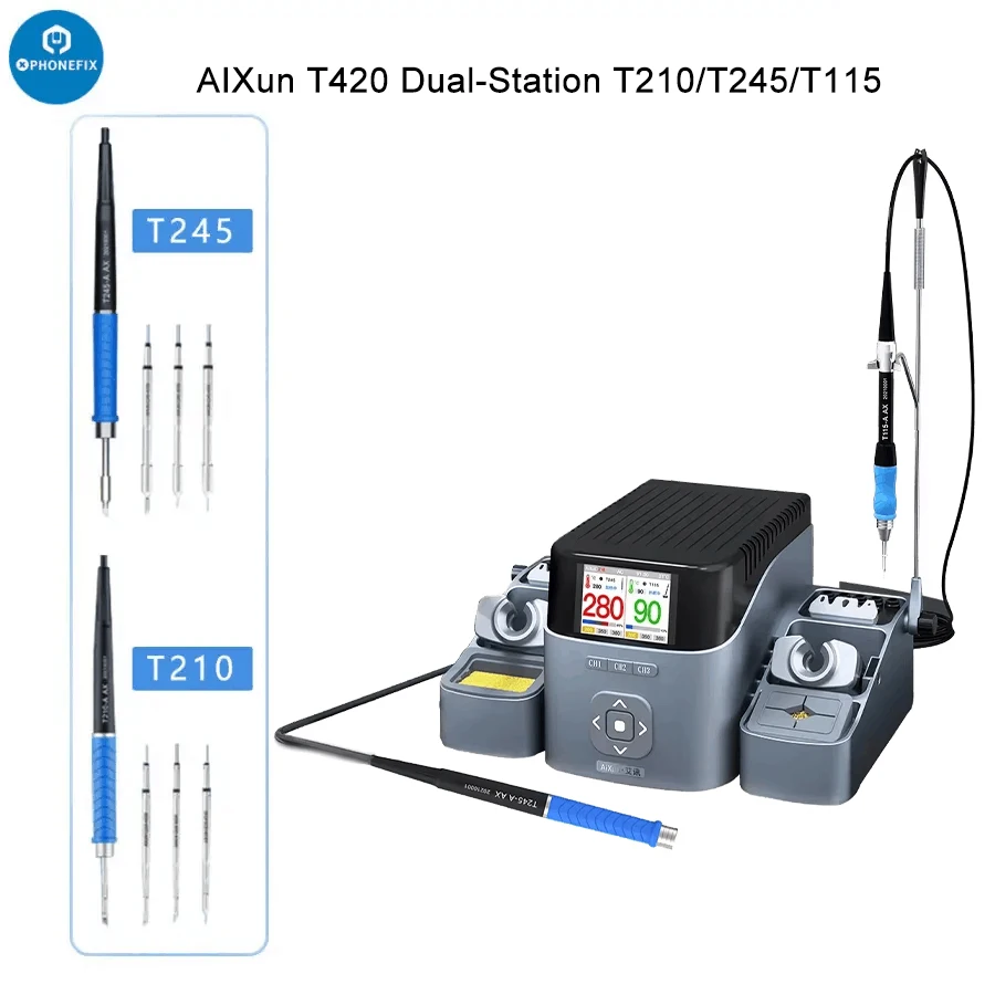 

JCID AIXUN T420D Intelligent Dual-Station With T245/ T210 /T115 Handle Solder Iron Tips for PCB Welding Repair Soldering Station