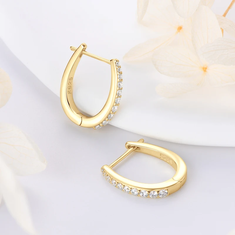RAPRGOLD Certified Round Moissanite Hoop Earrings for Women S925 Sterling Silver U-shaped Earring Girl\'s Jewelry Gifts oorbellen