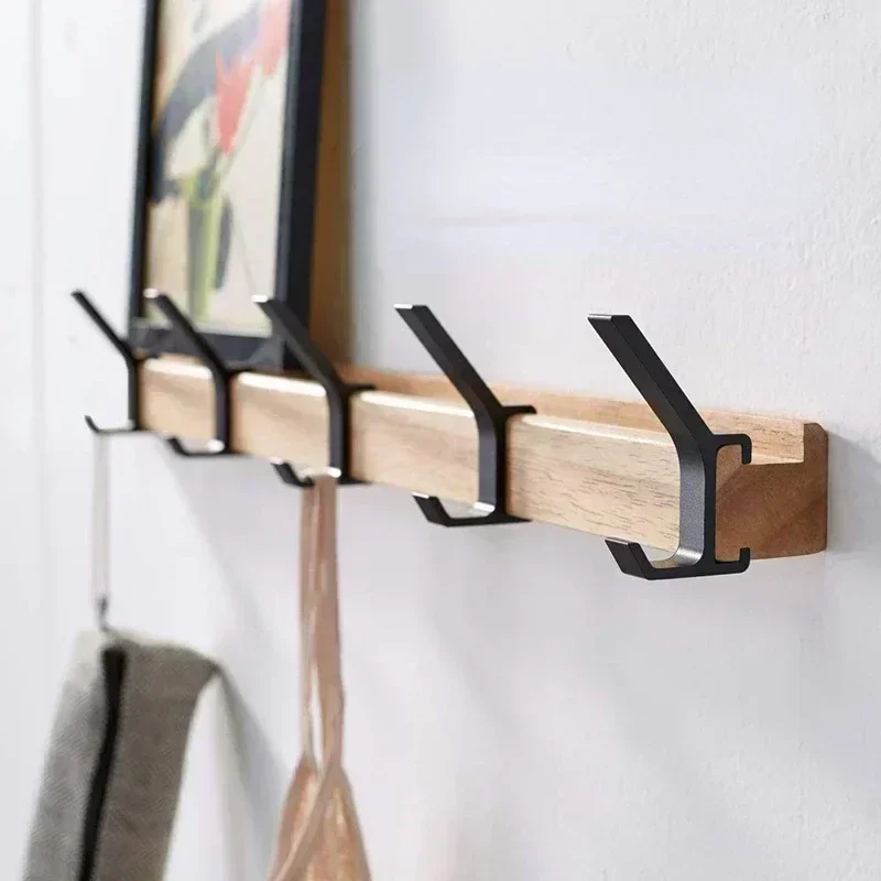 

Movable 5 Hooks Nordic Coat Rack Wall Mounted Aluminum Metal Clothing Rail for Hat Towel Robes Wooden Hanger Perchero Furniture