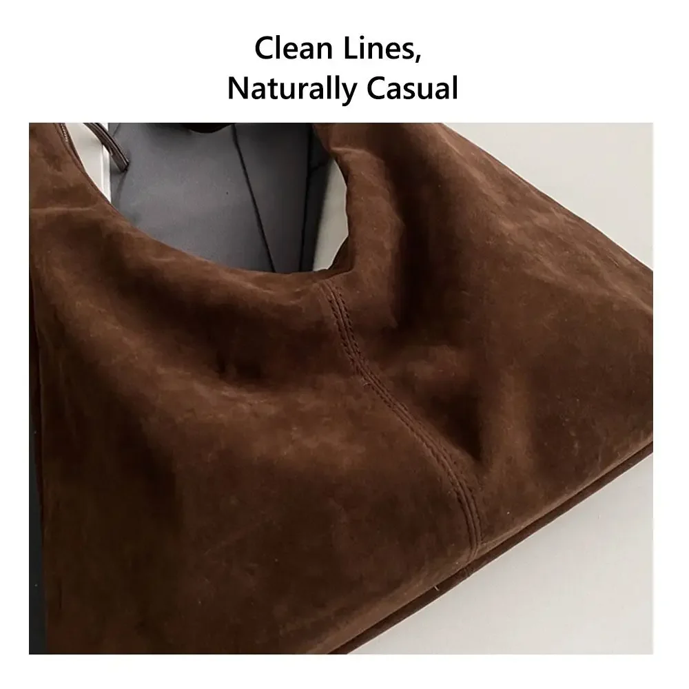 Borse invernali in pelle scamosciata marrone per donna Borsa tote slouchy di grande capacità con cerniera Borse hobo da donna