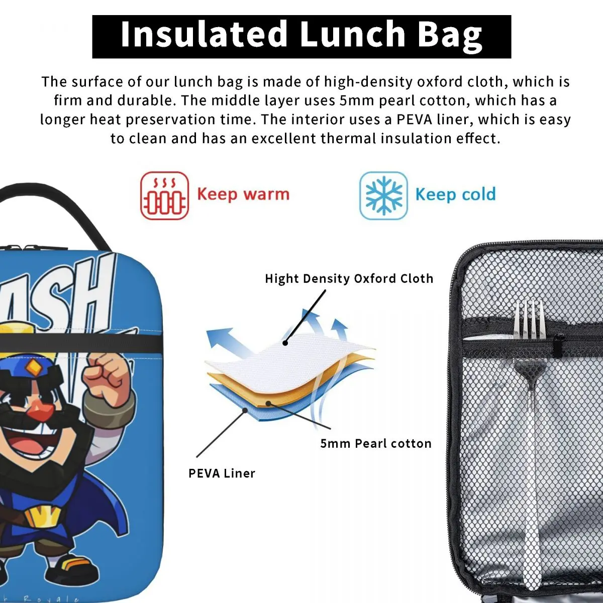 أكياس الغداء المعزولة من Clashes Royaleds حاوية الغداء الحرارية ذات السعة العالية صندوق الغداء بينتو الحقيبة نزهة الشاطئ