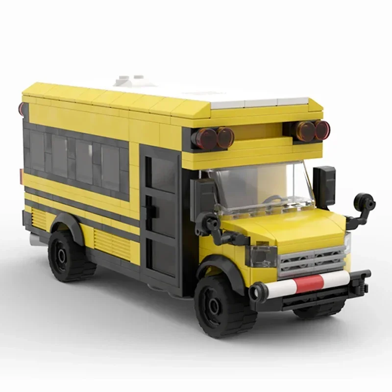 City Vehicle Model Moc Building Bricks America Short School Bus Technology Modular Blocks Gifts Christmas Toys DIY Sets Assembly