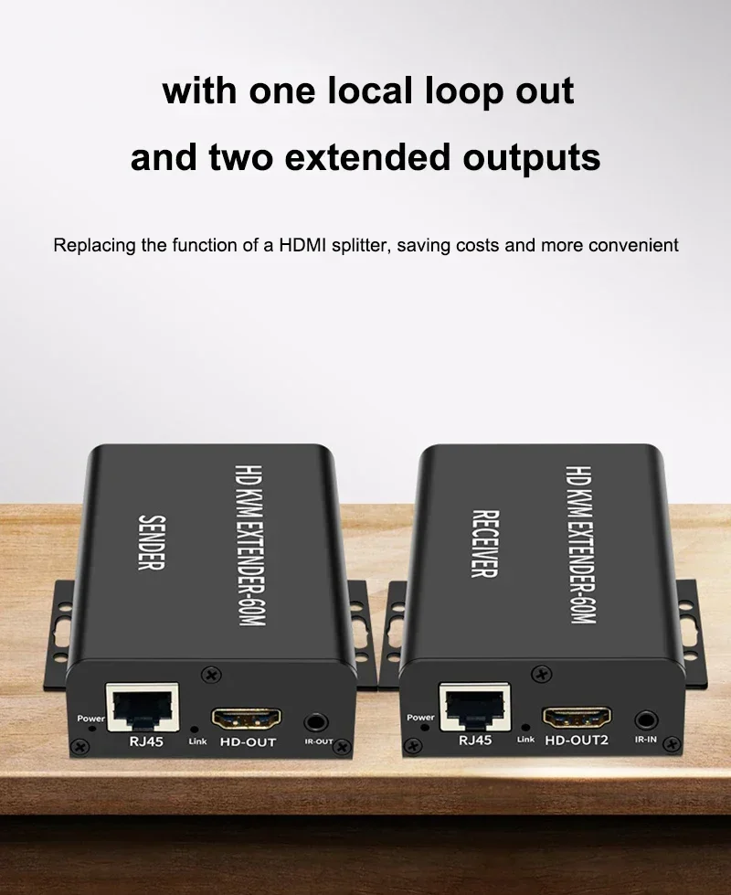 HDMI KVM-удлинитель через Cat5e Cat6 Ethernet-кабель 60M 1080P HDMI USB RJ45 LAN-удлинитель Поддержка клавиатуры Мыши ПК к ТВ-петлей