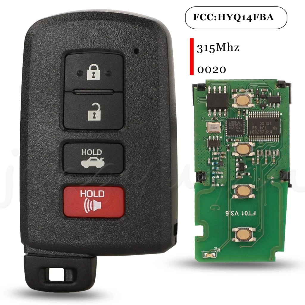 

jingyuqin For Toyota Highlander Camry Avalon Corolla 4 Buttons Smart Remote Car Key Fob 315MHz FCCID:HYQ14FBA-0020