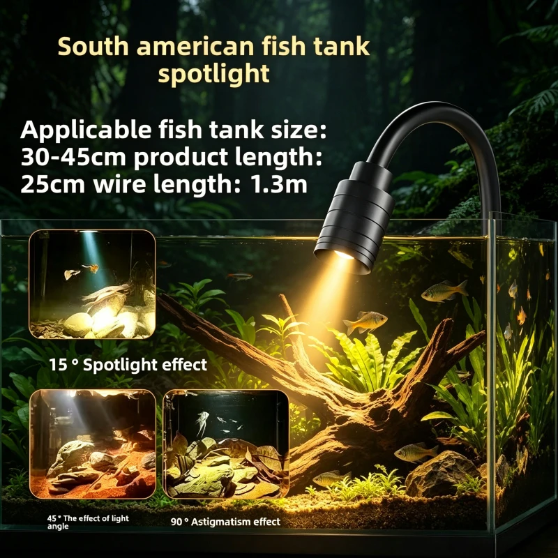 Waterproof LED Fish Tank Clip Lamp, Mini Aquarium Light for South American Aquarium Small Stream Tank Landscape Decoration