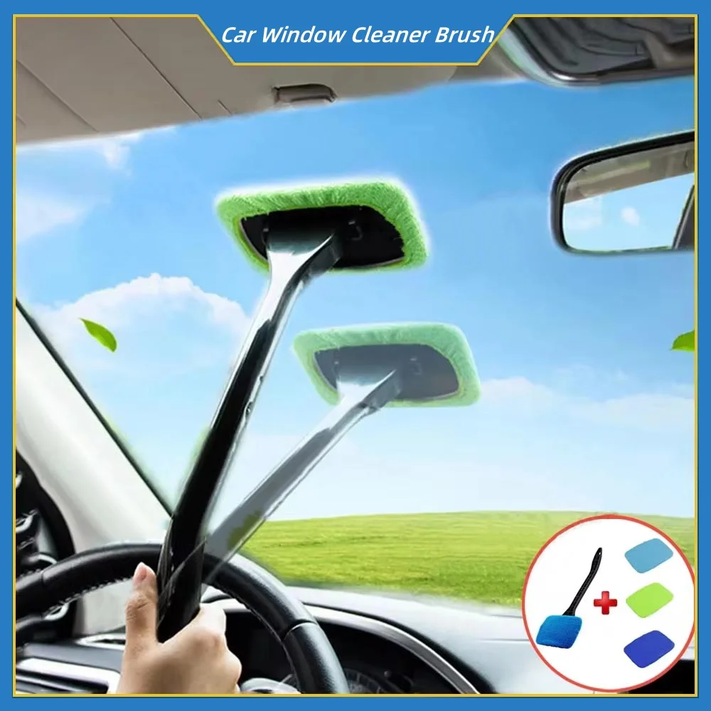

Microfiber Car Window Cleaner Brush Kit Auto Interior Windshield Cleaning Tool with Long Handle Reusable Glass Wash Wiper Cloth