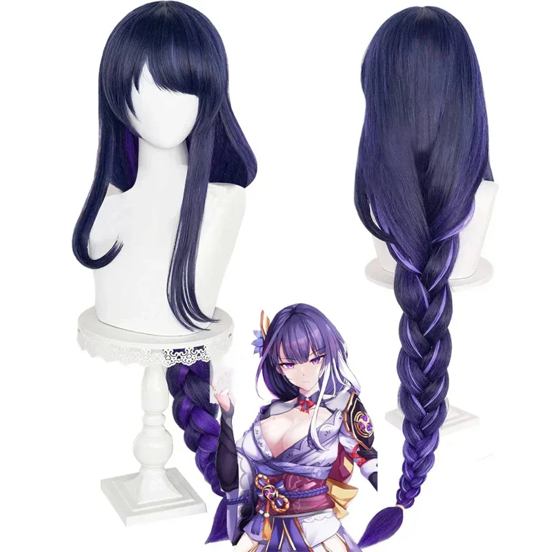 

Genshin Impact Baal Cosplay Raiden Shogun Wig 100cm Blue Purple Wig Cosplay Anime Cosplay Wig Heat Resistant Synthetic Wigs Hair