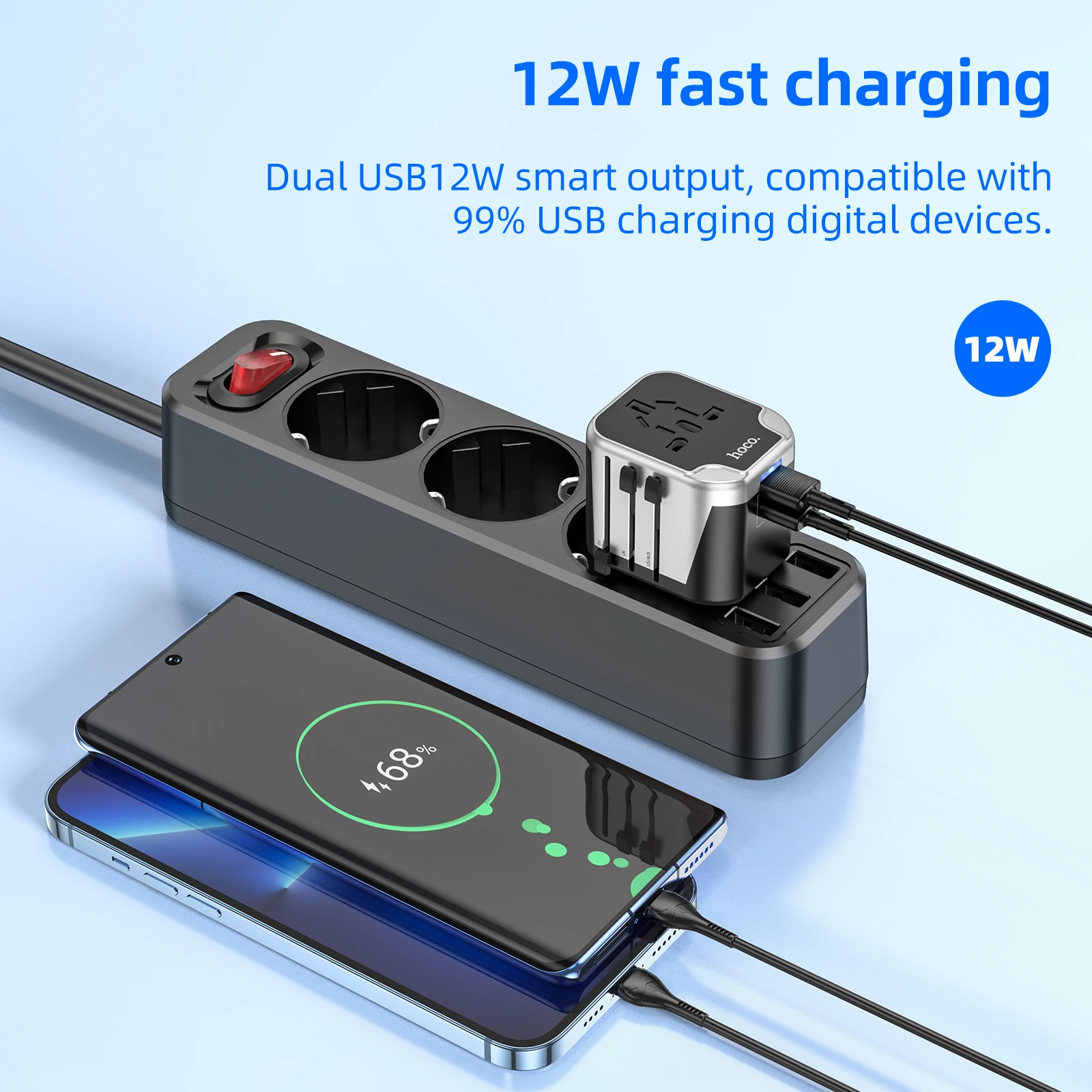 HOCO AC5 Universal Travel Multi Adapter US UK AU CN KR EU Plug Converter To Universal Wall Socket Home Conversion Plugs Adapters