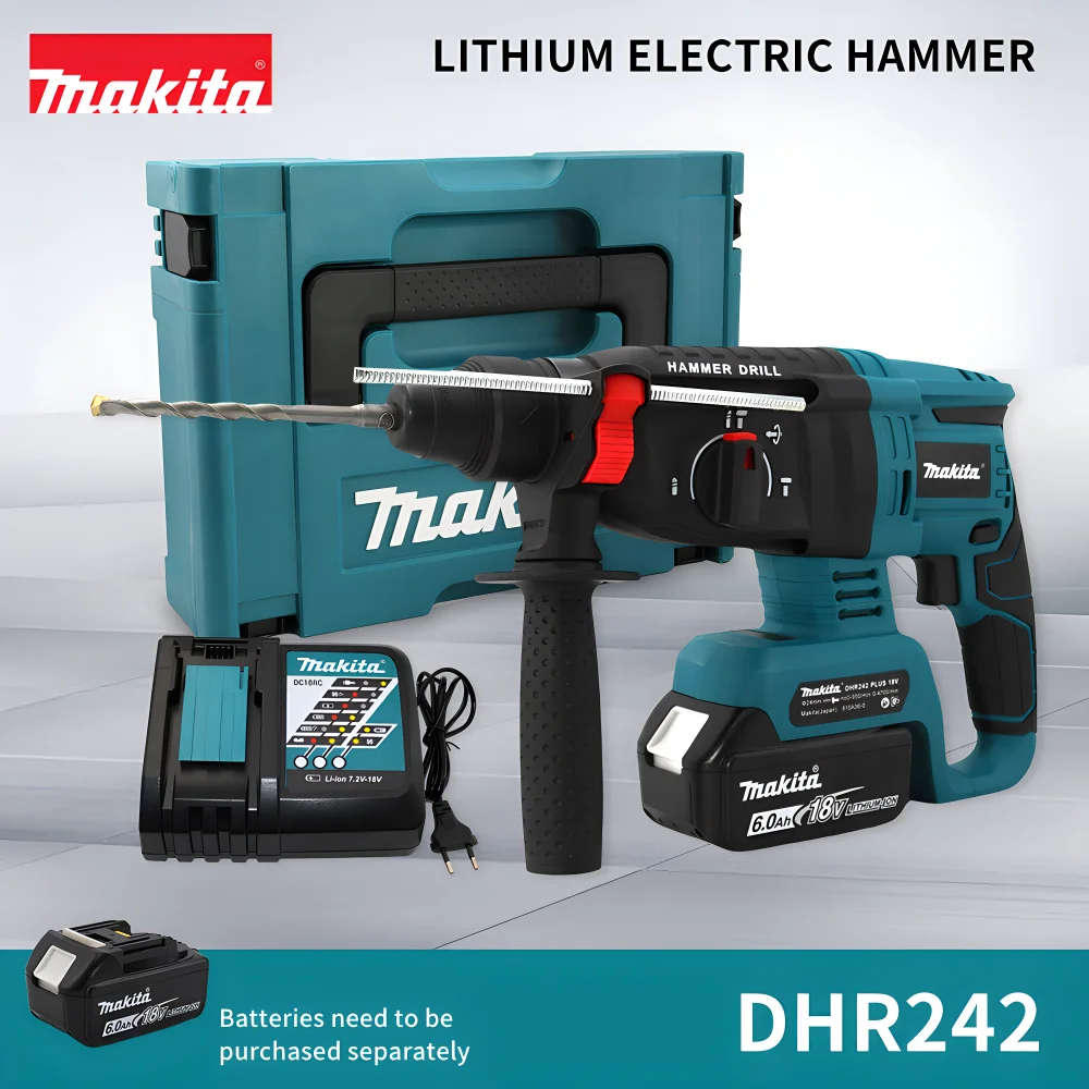 Makita DHR242 충격 드릴 무선 전기 충격 드릴 18v 안전 이합 장치 시멘트 시추 산업 장식용 다기능 충전 충격 드릴 전동 공구