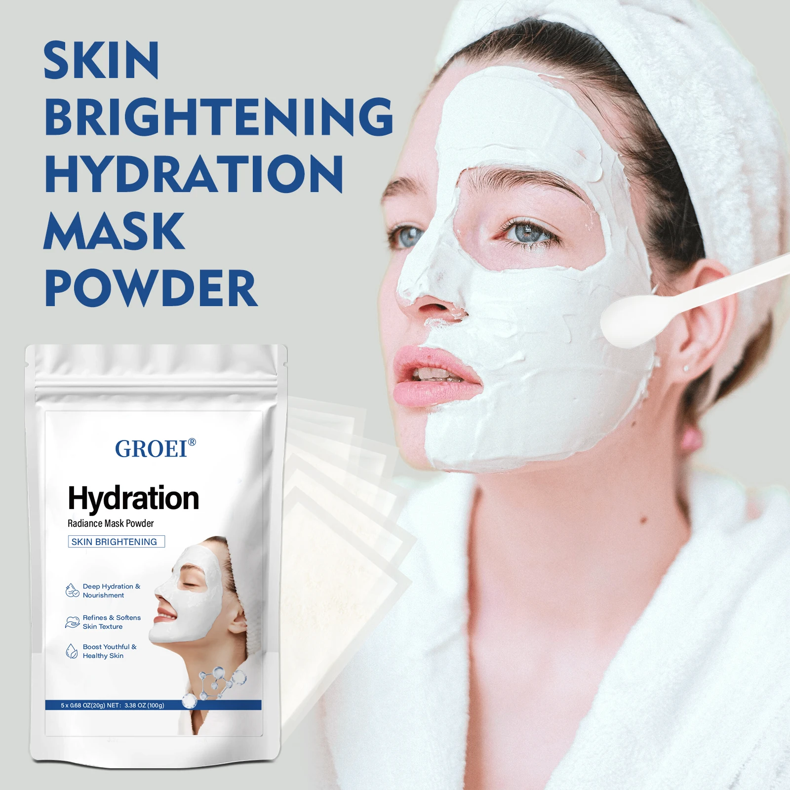 

5pcs*20g/Bag Hyaluronic Acid Mask Powder Hydrating Diatomaceous Brightens SPA Nourishing Moisturize Peel OFF DIY Facial Mask