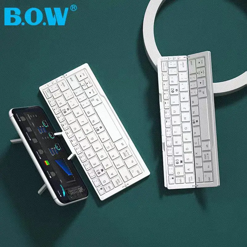 

B.O.W Мини-складная беспроводная клавиатура Bluetooth, легкая портативная с корпусом из алюминиевого сплава для использования в планшете и телефоне